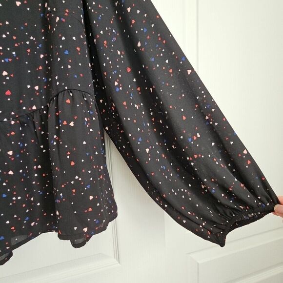 POPSUGAR Sheer Crossover Babydoll Top Blouse XXL Black Ditzy Hearts Cute Goth - Picture 10 of 15